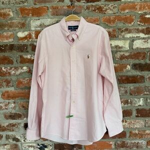 Ralph Lauren Custom Fit Pink White Stripe Button Down Shirt Men’s M